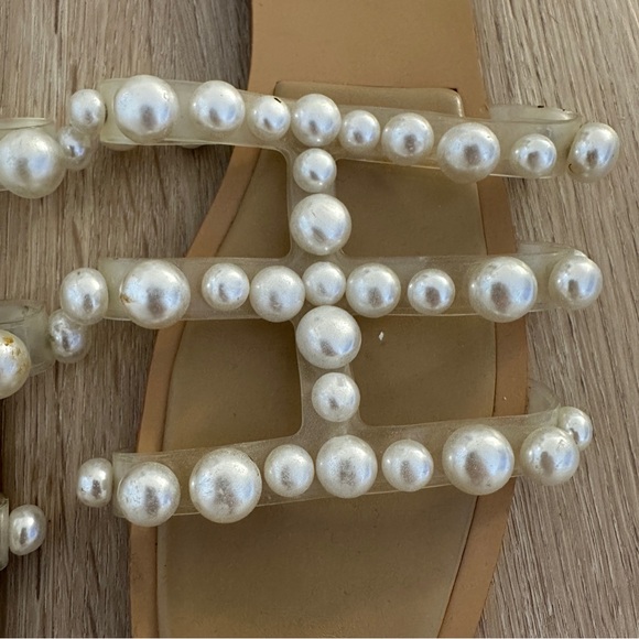 Zara Women's Pearl Embellished Tan Sandals - Picture 4 of 8